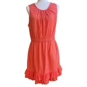 Coral Sleeveless Eyelet Dress